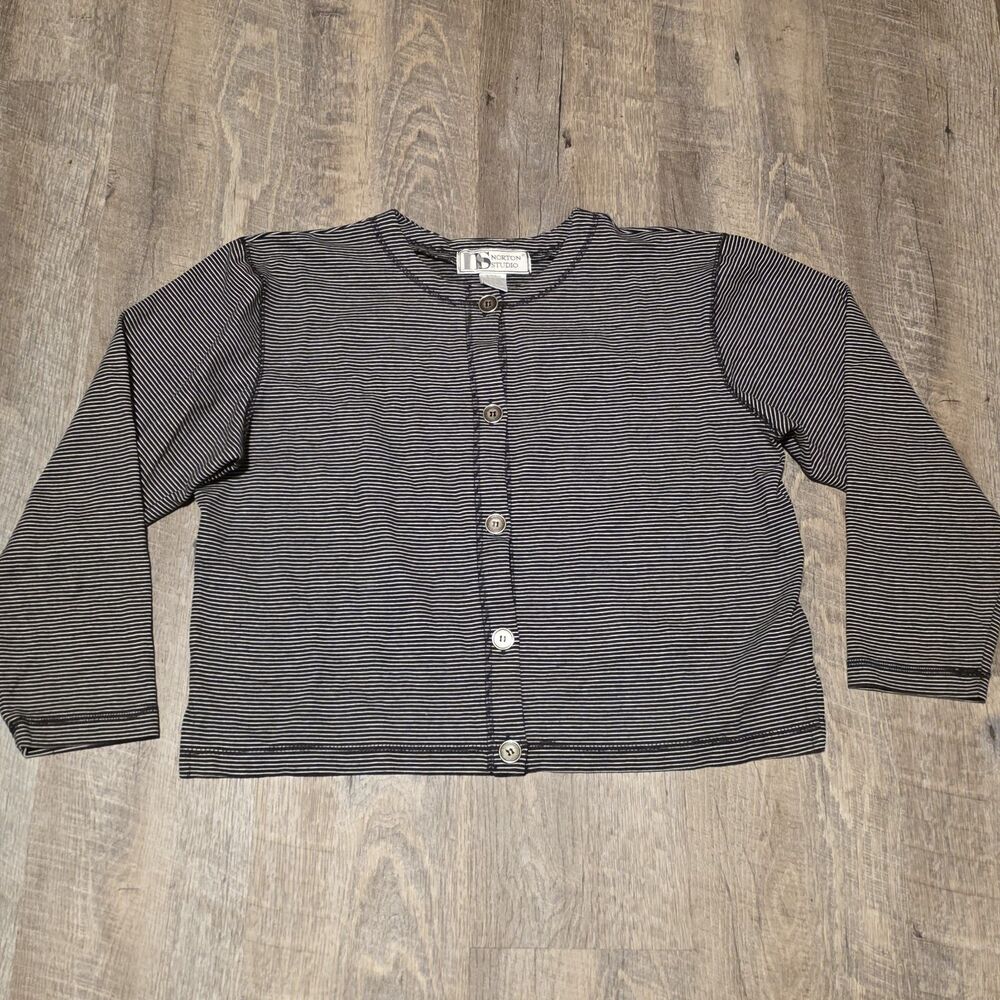 Norton Studios Women's  Button-up Crew Neck Long Sleeve Shirt Size Med Striped